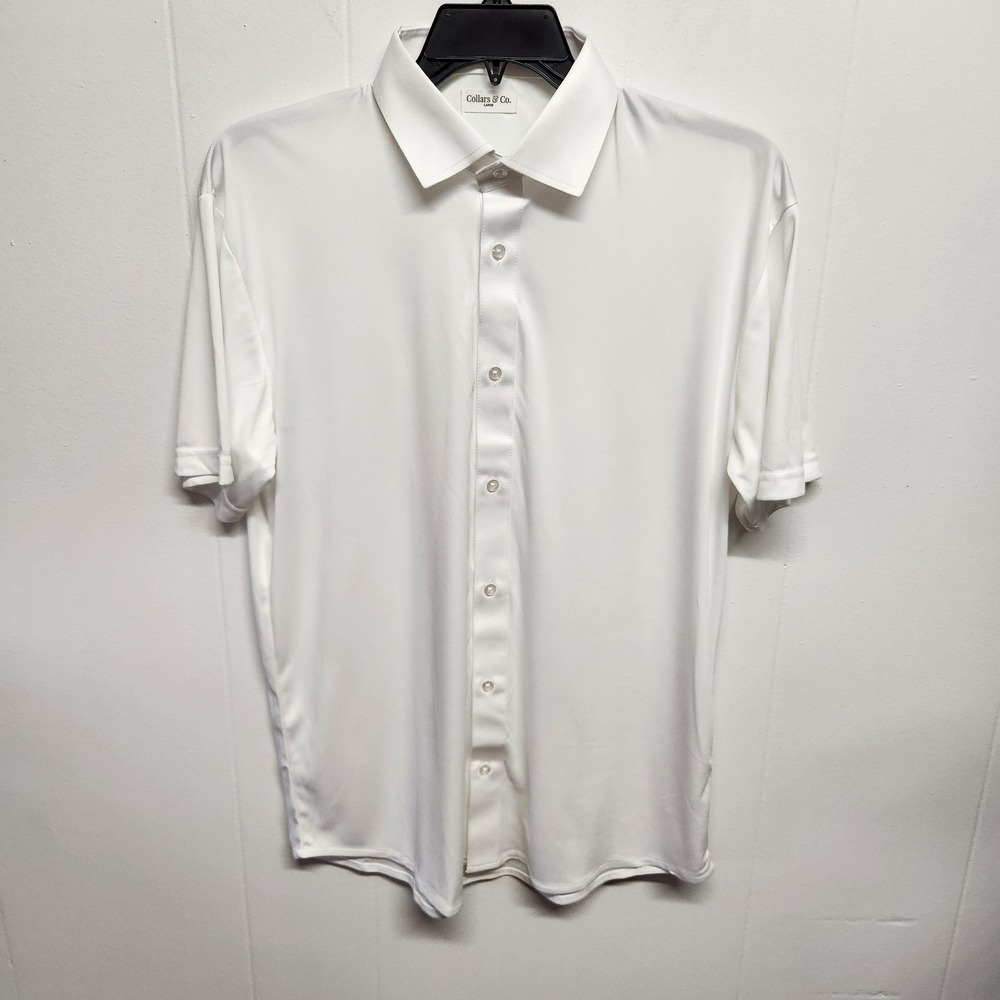 Collars & Co. Polo Shirt Mens Large White Dress Collar Short Sleeve Polyester